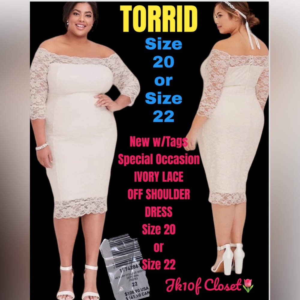 LOWEST🌺 NWT TORRID Sz20 or22 FORMAL/WEDDING IVORY LACE DRESS w/Garment Bag